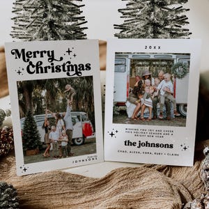 Mall för retro fotojulkort | Julkort | Groovy Boho-julkort | Minimalistisk God Jul | Redigerbar Canva-mall bild 4