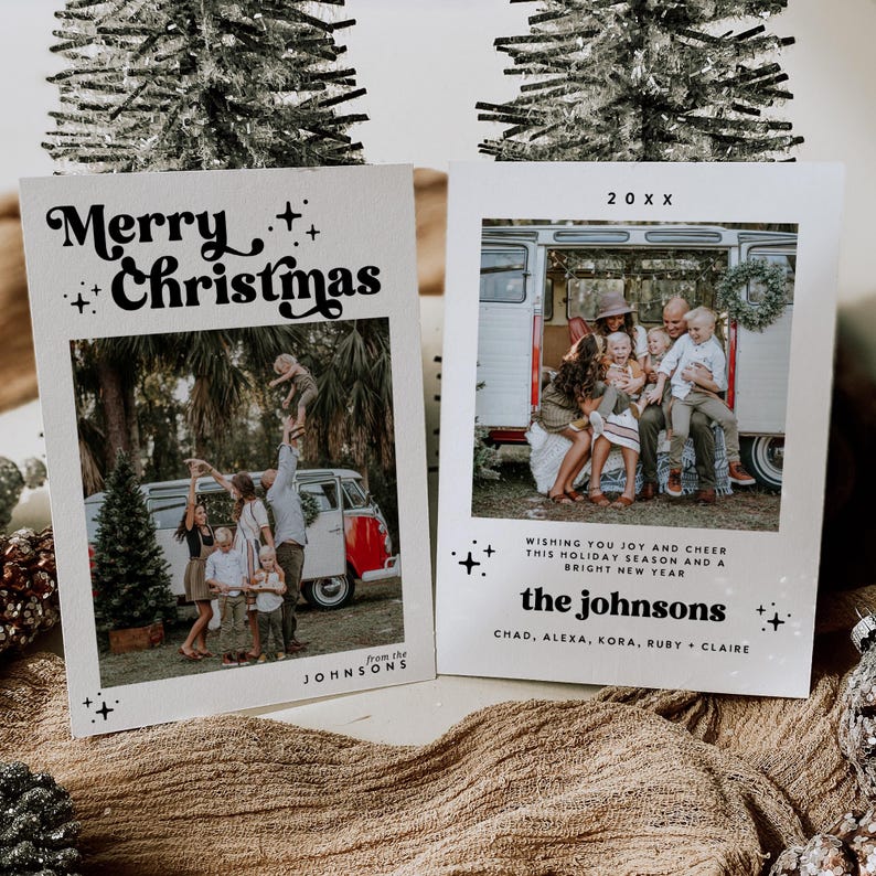 Mall för retro fotojulkort | Julkort | Groovy Boho-julkort | Minimalistisk God Jul | Redigerbar Canva-mall bild 4