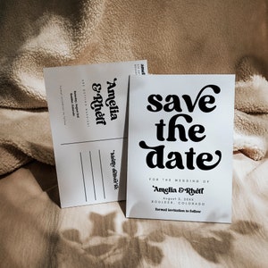 Retro Save The Date Template, Editable Save the Date Postcard, Modern Groovy Retro Save the Date Canva Template 707 image 5