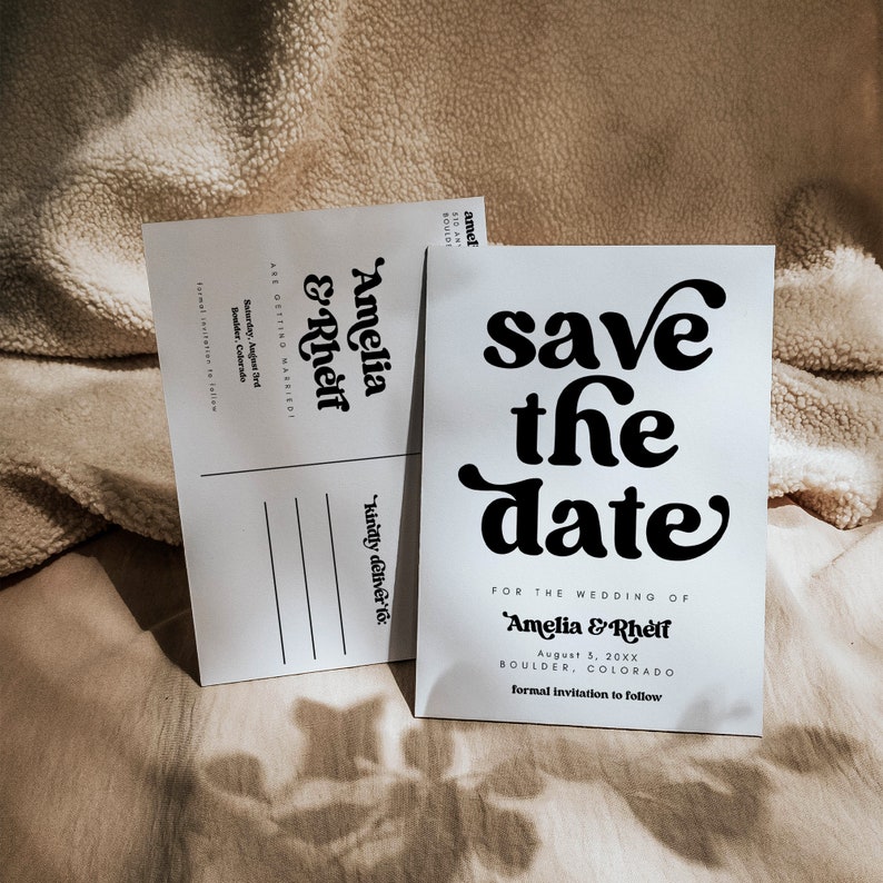 Retro Save The Date Template, Editable Save the Date Postcard, Modern Groovy Retro Save the Date Canva Template 707 image 5