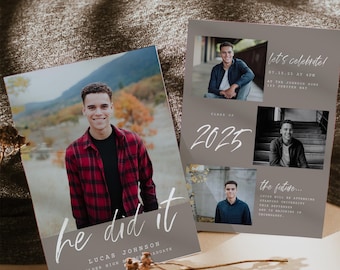 Mall för modernt examenskort, examensinbjudan 2026, examensfest för seniorer, inbjudan till examensfest för pojke, examensmeddelande