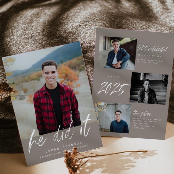 Modern Graduation Card Template, Graduation Invitation 2026, Senior Graduation Party, Boy Graduation Party Invite Graduation Announcement