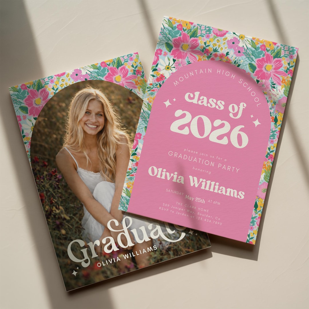 Pastel Ditsy Floral Graduation Invitation, Editable Floral Graduation ...