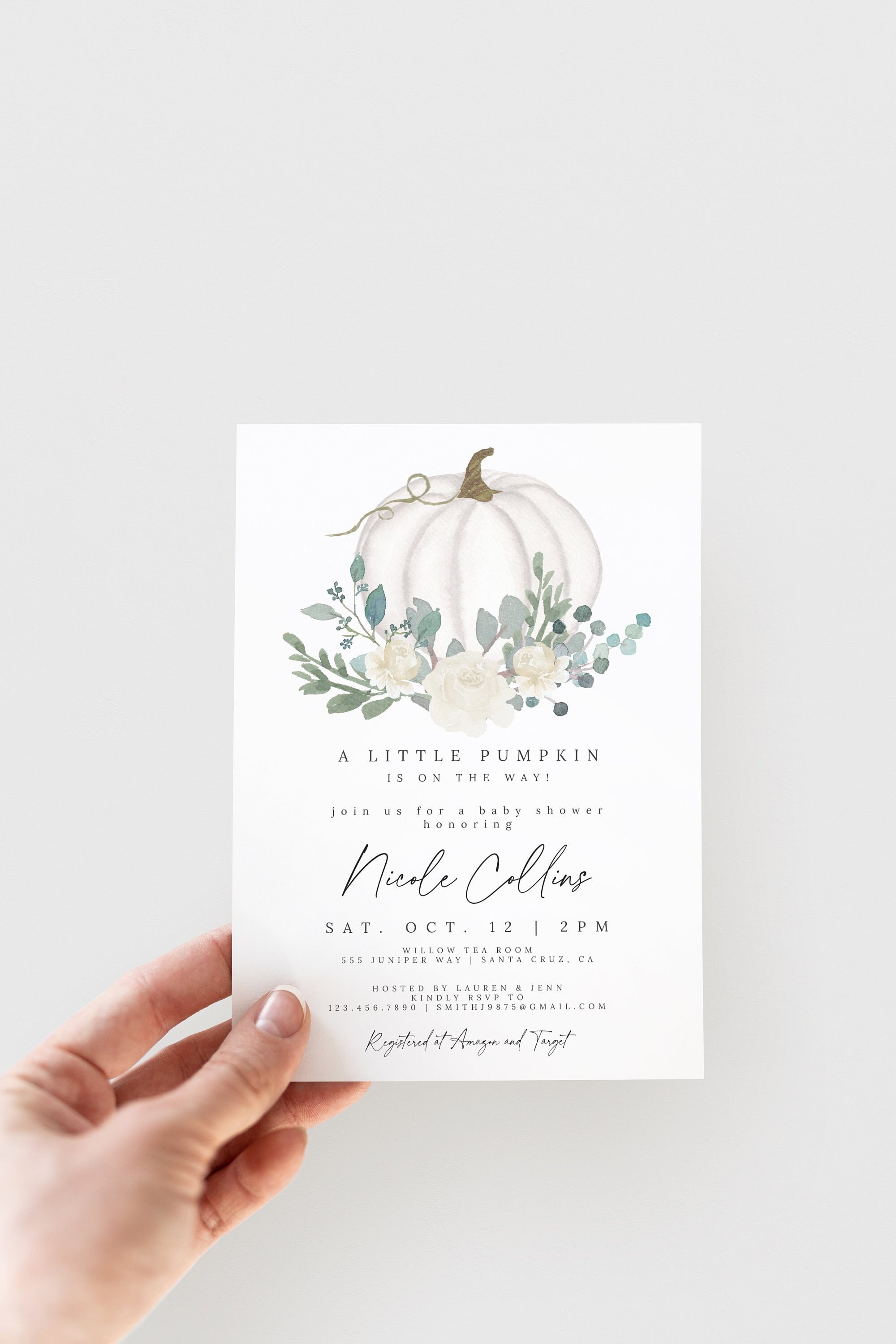 A Little Pumpkin is on The Way Fall Baby Shower Invitation Greenery PumpkinBoy Baby Shower invitation template 149