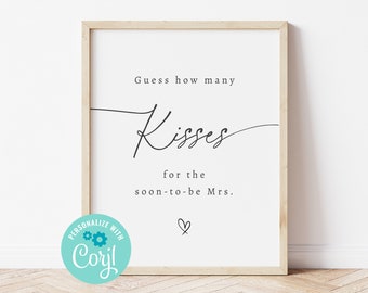 How Many Kisses Bridal Shower Game, Kisses for the Mrs Game, DIY Elegant Minimalist Bridal Printable Game, Editable, Instant Download 707