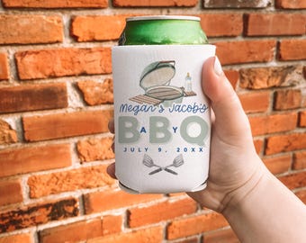 BEWERKBARE Baby-Q baby shower Koozie sjabloon, uniseks achtertuin paren baby strooi gunst, BBQ baby shower gunst, jongens baby shower Koozie
