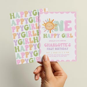 One Happy Girl Birthday Invite 1st Birthday Invitation Girl First Birthday Invitation Sun Invitation Sunshine Editable Template Canva 242