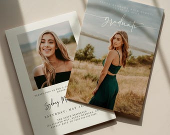 Modern Graduation Invitation Template, Editable Photo Grad Announcement, Neutral Graduation Party Invite Canva Graduation Invite Any Year707