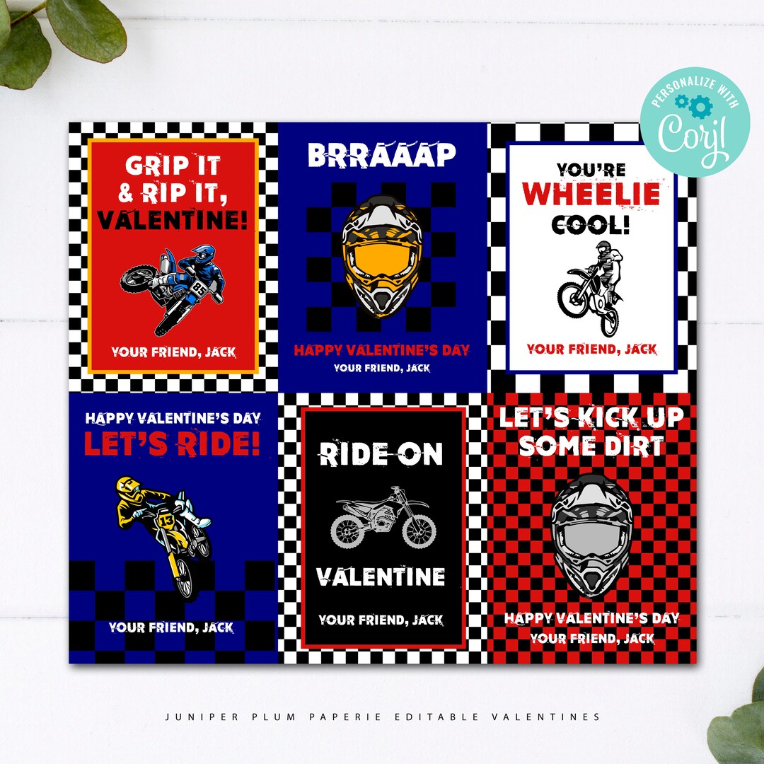 Motocross Valentines, Boys Dirt Bike Valentine, Motocross Racing ...