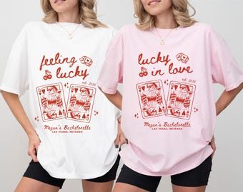 Las Vegas Bachelorette-logotypdesign, Feeling Lucky Las Vegas Bachelorette-tröjor, redigerbar Bachelorette-gåvotyp, Tur i kärlek
