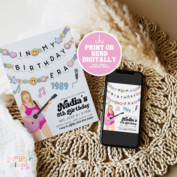 Editable In My Birthday Era Invitation, Eras Invitation, Friendship Bracelet Invite, Birthday Era Invitation, Taylor Invite Canva Template