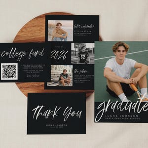 Abschluss-Ankündigungs-Bündel, moderne Graduierung, Grad-Einladung Junge-Abschluss-Party einladen Abschluss-Dekor College-Fonds QR Danke G2 Bild 1