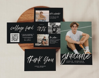 Graduation Announcement Bundle, Modern Graduation, Grad Invitation Boy Graduation Party Invite Graduation Decor College Fund QR Thank You G2