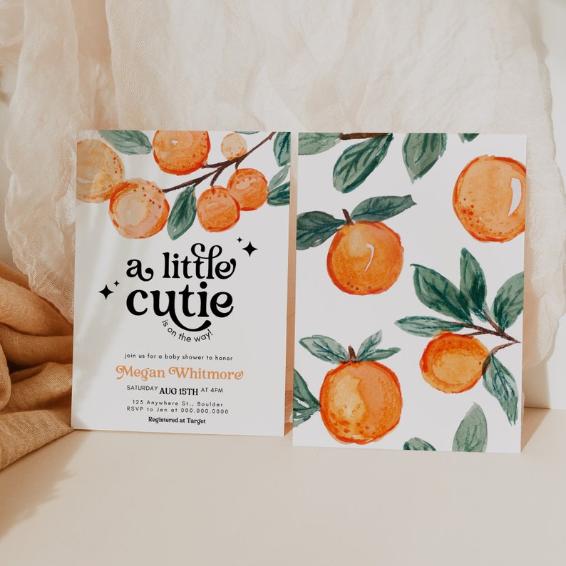 Little Cutie Baby Shower Template, Editable A Little Cutie Is On The Way Invitation, Cutie Baby Shower Invite, Canva Template Instant image 1