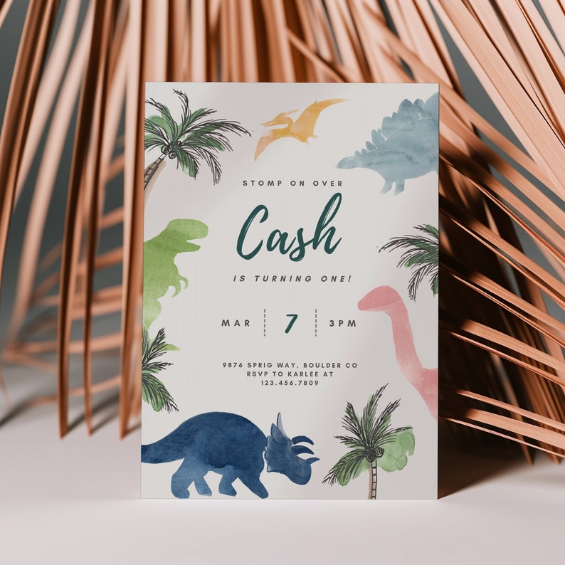 Watercolor Dinosaur Birthday Invitation Modern Dinosaur Boy Birthday Invite Jurassic Party Editable Digital Canva Template INSTANT DOWNLOAD image 3