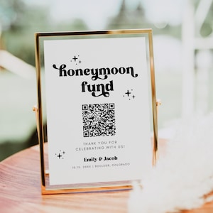 Honeymoon Fund QR Code Sign, Retro Wedding Honeymoon Fund Sign, Venmo QR Code Modern Wedding Sign, Modern Wedding, Editable Canva Template
