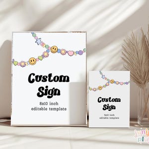 Letrero de pulsera de la amistad editable de Era, plantilla de letrero de cumpleaños para niña, descarga digital de cumpleaños de Era, plantilla de Canva editable e imprimible