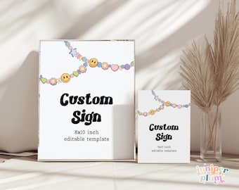 Letrero de pulsera de la amistad editable de Era, plantilla de letrero de cumpleaños para niña, descarga digital de cumpleaños de Era, plantilla de Canva editable e imprimible