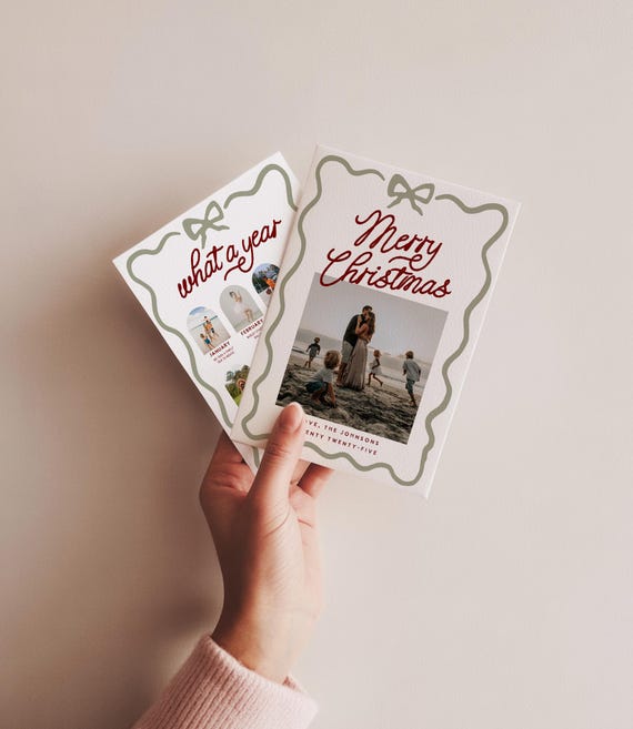 Merry Christmas Card Template | What a Year Photo Holiday Card | Editable Canva Christmas Card | Printable 5x7 Double-Sided Design