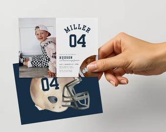 Invitation d'anniversaire de football avec photo, invitation d'anniversaire de football de tout âge, modèle d'invitation d'anniversaire modifiable, invitation d'anniversaire de garçon Canva