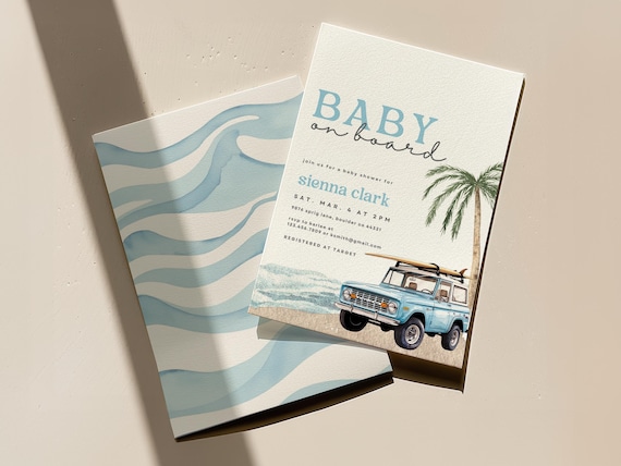 Baby on Board Invitation, Beach Baby Shower Invite, Surf Baby Shower Invitation, Summer Baby Shower, Editable Canva Template