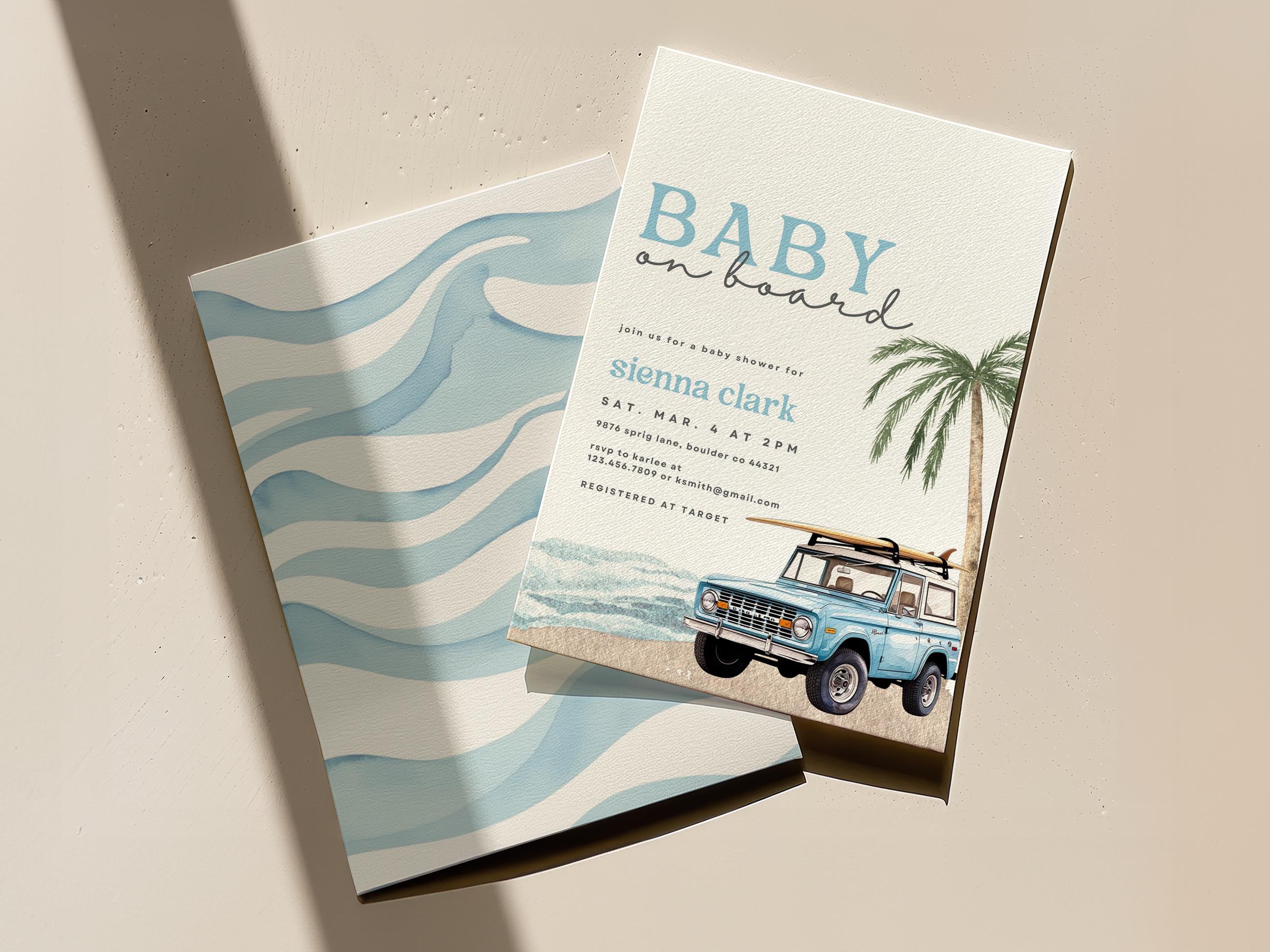 Baby on Board Invitation, Beach Baby Shower Invite, Surf Baby