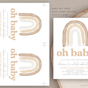 BOHO Baby Shower invitation, Rainbow Baby Shower Invitation, boho gender neutral baby shower template, digital download, oh baby 144 image 4