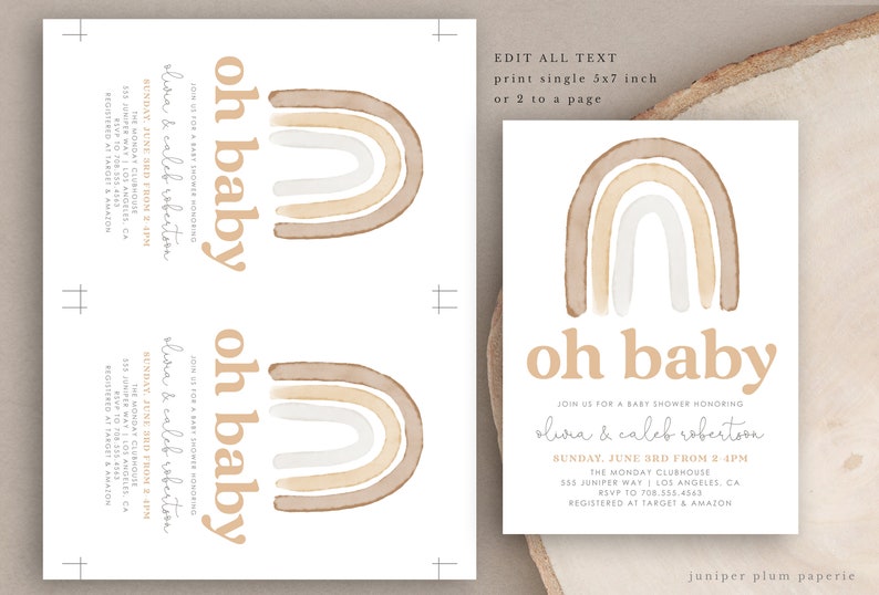 BOHO Baby Shower invitation, Rainbow Baby Shower Invitation, boho gender neutral baby shower template, digital download, oh baby 144 image 4