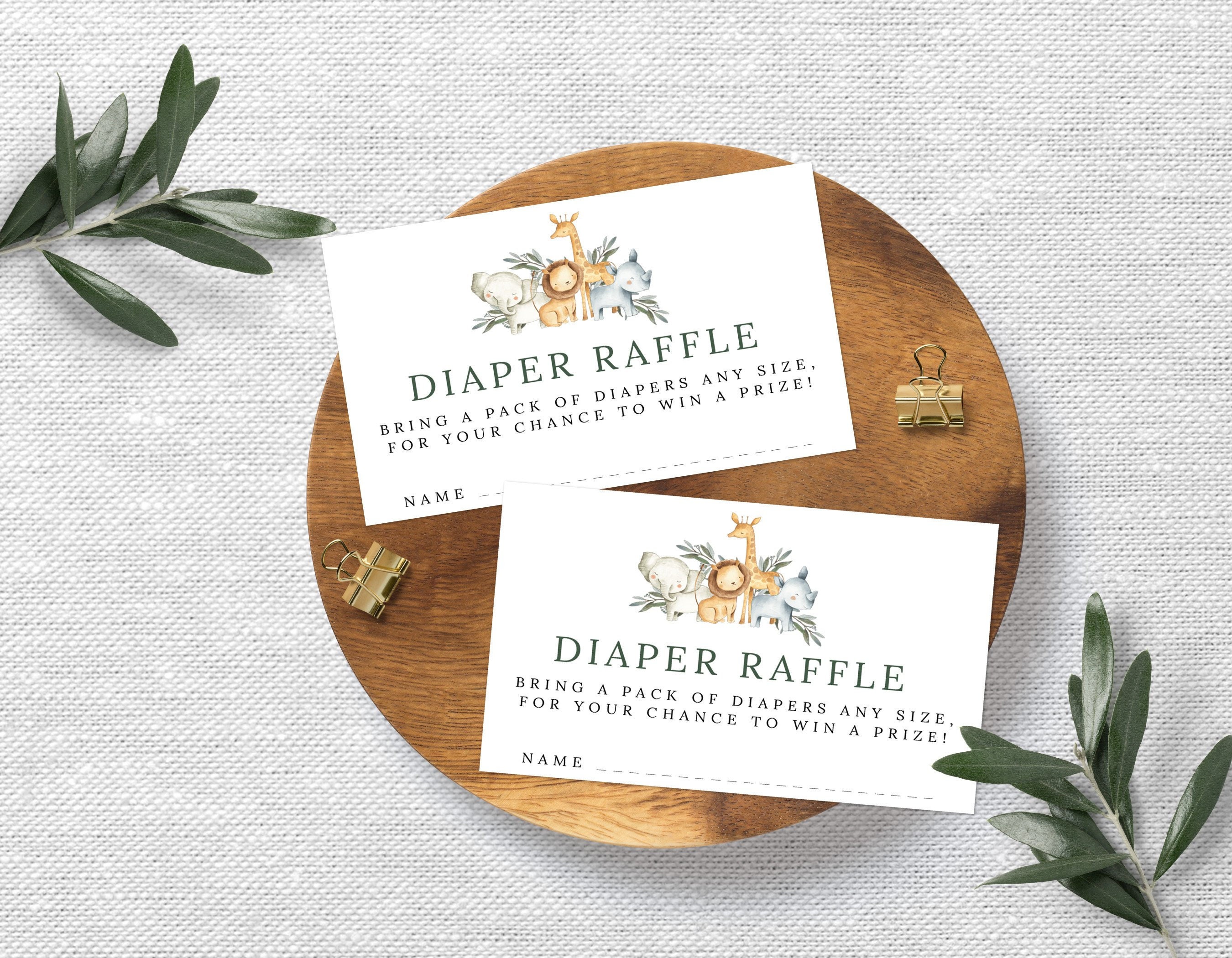 JUNGLE ANIMAL Diaper Raffle card, Diaper Raffle, greenery baby shower…