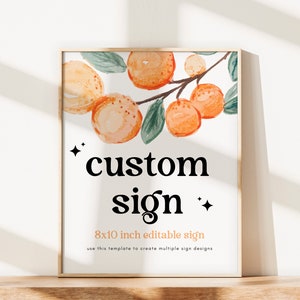 Retro Little Cutie Custom Sign Template, Editable A Little Cutie Is On The Way Favor Sign Cutie Baby Shower Decor, Canva Template Instant