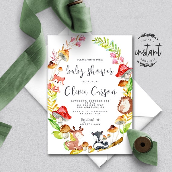 etsy baby shower invitations woodland