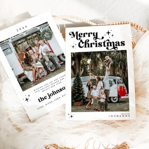 Mall för retro fotojulkort | Julkort | Groovy Boho-julkort | Minimalistisk God Jul | Redigerbar Canva-mall bild 6