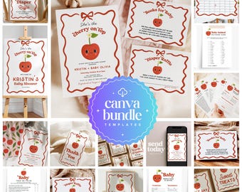 Cherry On Top Baby Shower Invitation Bundle, She's the Cherry on Top Baby Shower Set, Girl Baby Shower Bundle, Cute Fruit Baby Templates 265