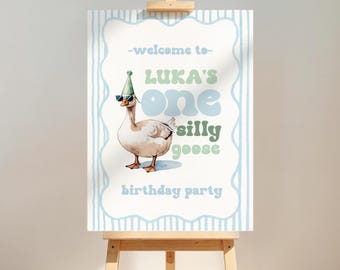 One Silly Goose Birthday Welcome Sign, Boy 1st Birthday Welcome Template, Blue Goose 1st Birthday Poster, Silly Goose Theme Decor, Luka