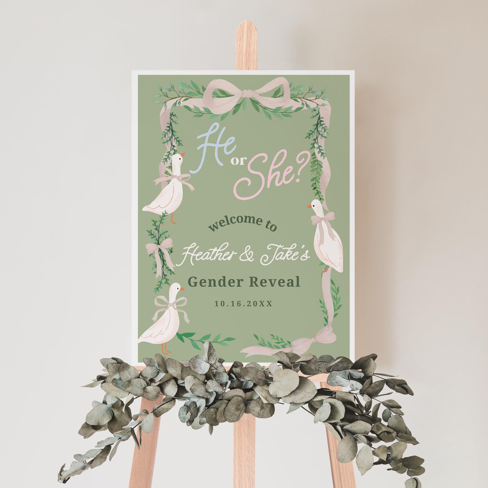 Silly Goose Gender Reveal Voting Sign Editable Canva Template, He or ...
