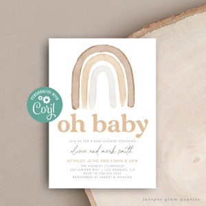 BOHO Baby Shower invitation, Rainbow Baby Shower Invitation, boho gender neutral baby shower template, digital download, oh baby 144 image 2