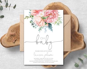 Baby Shower invitation, Greenery Baby Shower Invitation, baby shower, invitation, template, AI-16