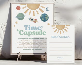 First Trip around the Sun Birthday Time Capsule Template, Outer Space Birthday, Watercolor Space Birthday Decoration 260