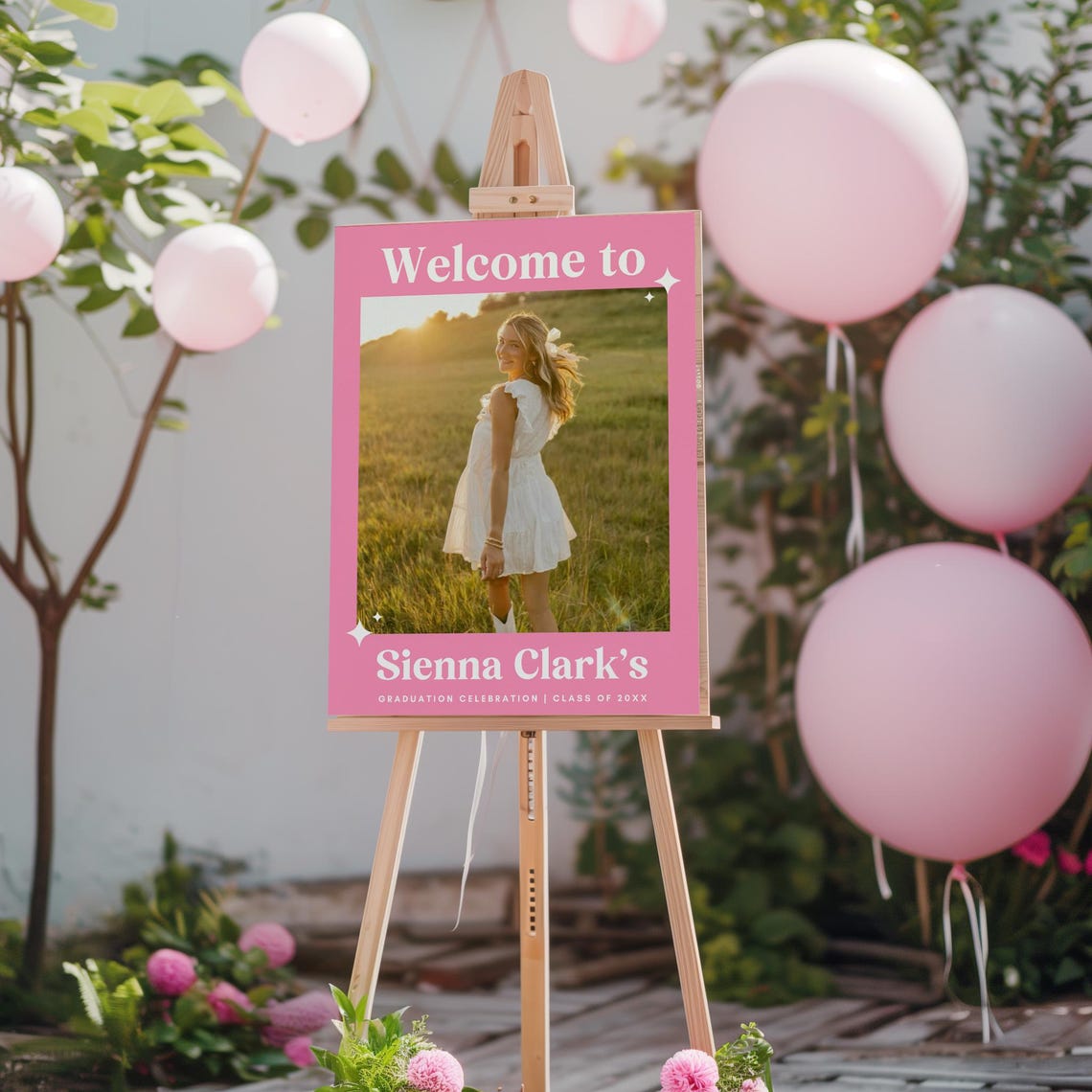 Pink Sign Grad Example Hot Pink Graduation Party Sign Template, Graduation Party Decor, Her ...