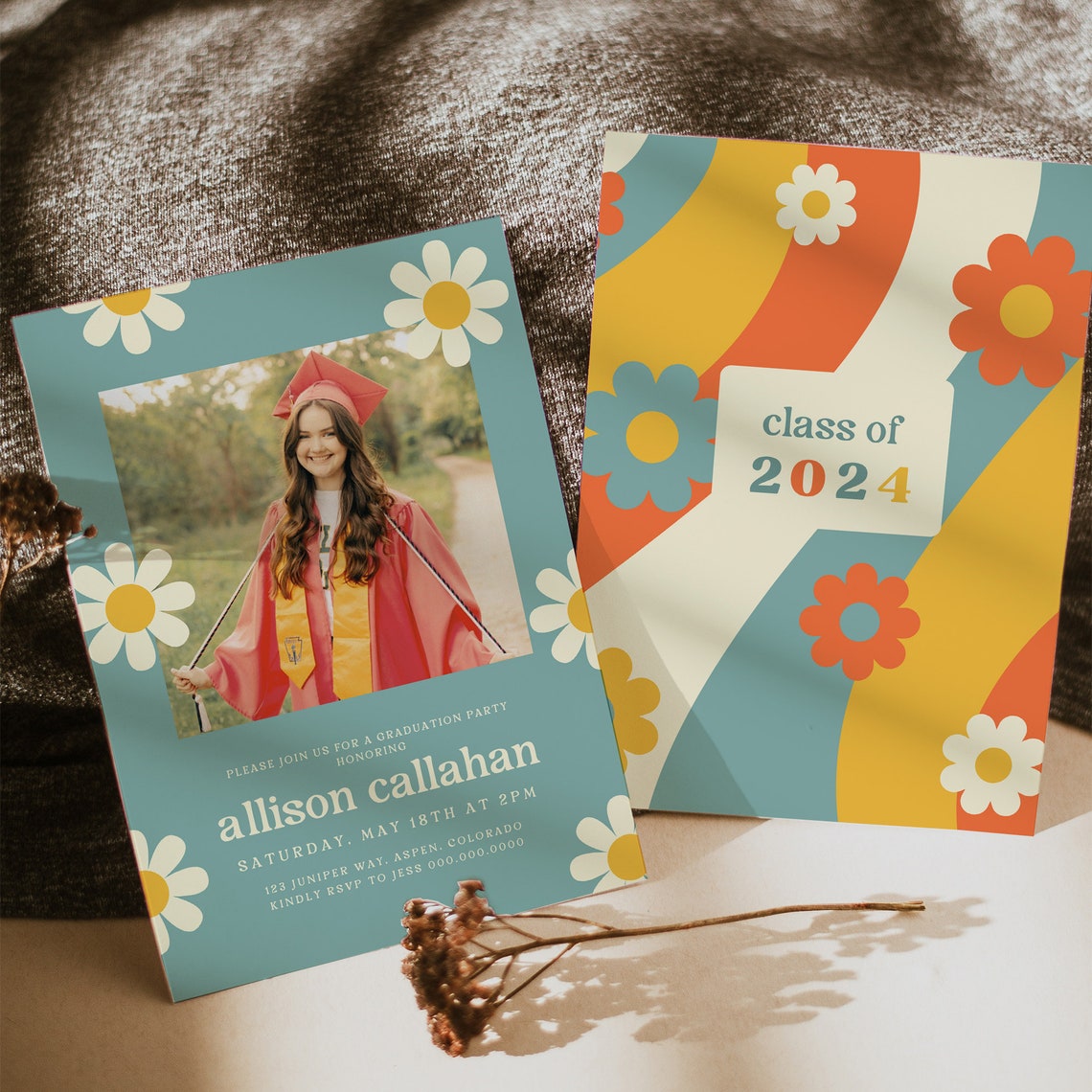 Retro Daisy Graduation Invitation Template, Senior Graduation ...