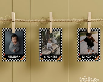 Skateboard Photo Banner, Boy Birthday Photo Banner Skateboard Birthday Party Decor Retro Checker Smile Face Editable Template