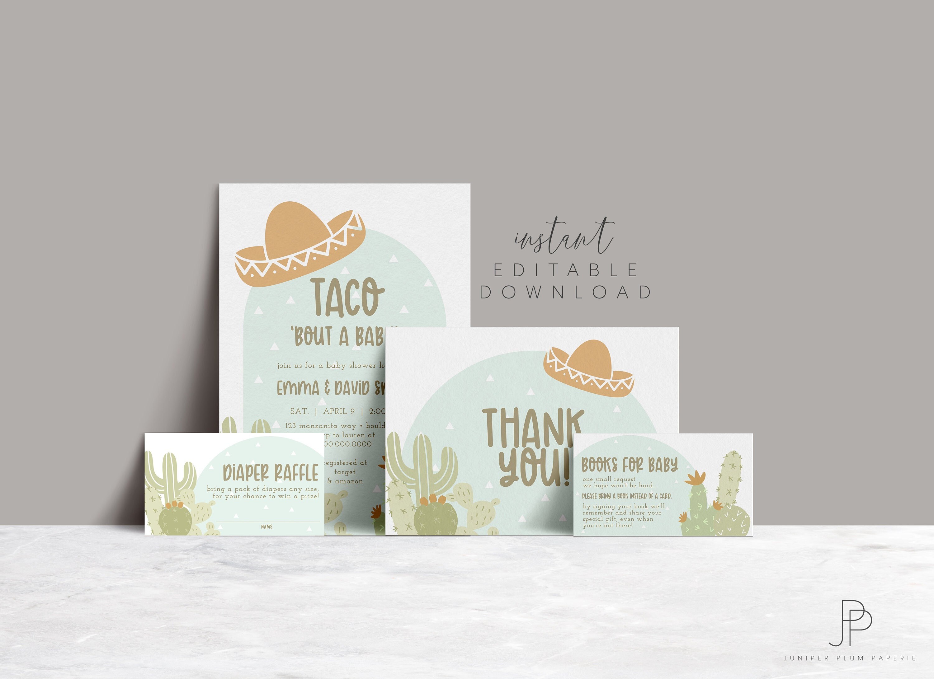 Taco Bout a Baby Shower Invitation Suite EDITABLE Fiesta Baby Shower Bundle Taco Baby Shower Set Instant Download Template