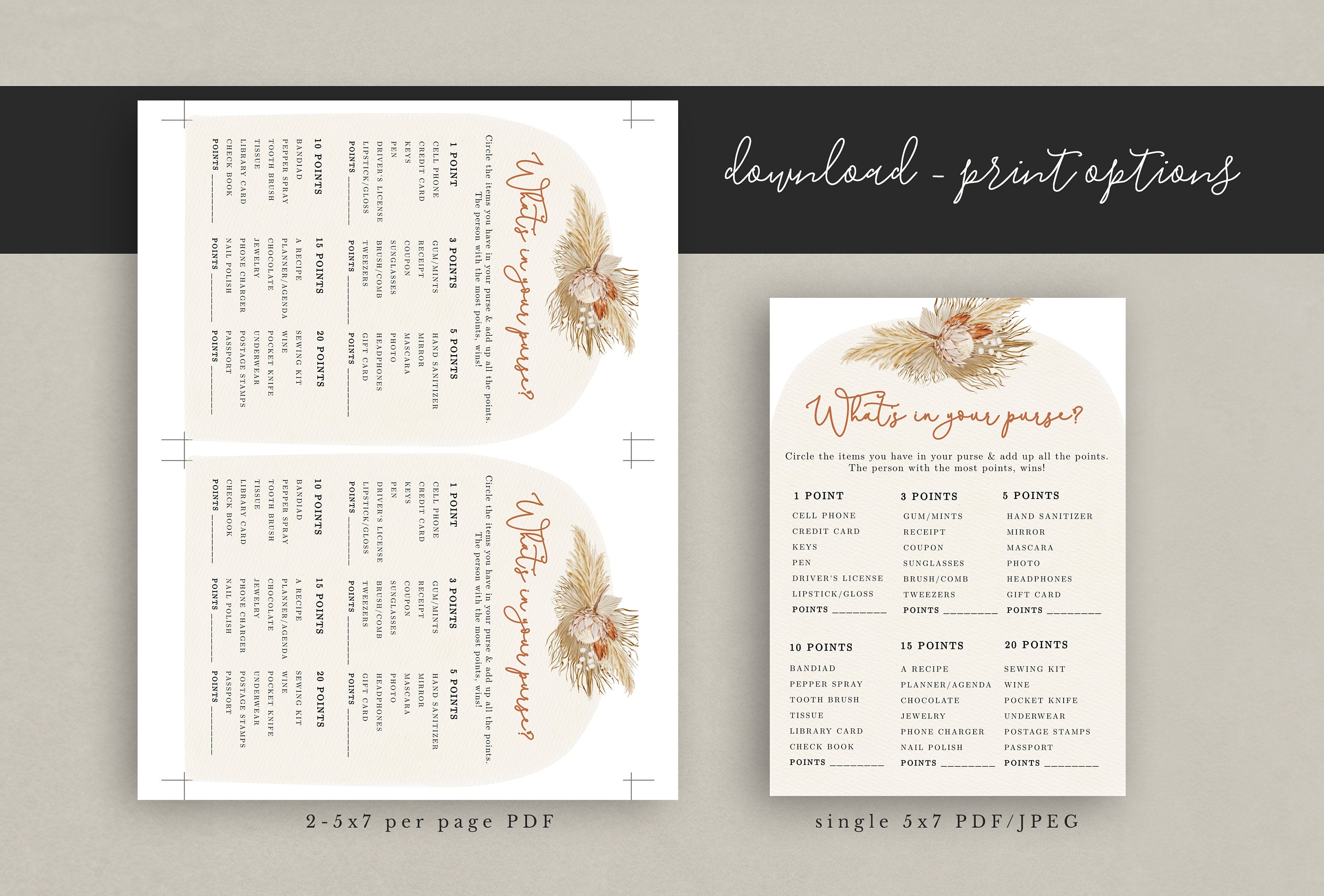 What's in Your Purse Bridal Shower Game Template Baby - Etsy