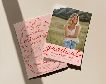 Hand Drawn Style Graduation Invitation Template, Senior Graduation Announcement, Graduation Party Template, Doodle Graduation Canva 707
