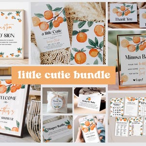 Little Cutie Baby Shower Bundle • Orange Theme Corjl Template • Games, Signs, Invite, Tags & More • Citrus Baby Shower Decor