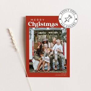 Mall för retro fotojulkort | Julkort | Groovy Boho-julkort | Minimalistisk God Jul | Redigerbar Canva-mall bild 5