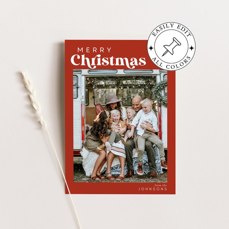 Mall för retro fotojulkort | Julkort | Groovy Boho-julkort | Minimalistisk God Jul | Redigerbar Canva-mall bild 5