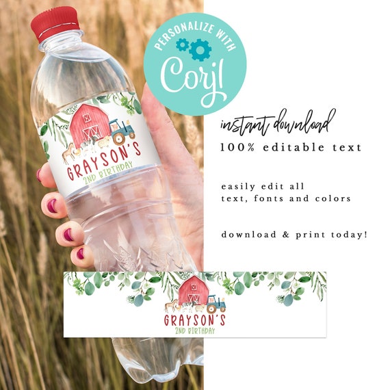 Farm Animal Birthday Water Bottle Labels Water Bottle Labels Etsy