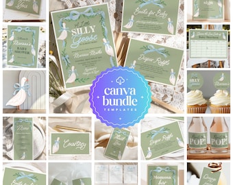 Boy Silly Goose Baby Shower Invitation, Bunnies and Geese Baby Shower Bundle, Classic Baby Shower Decorations, Canva Template, Gus