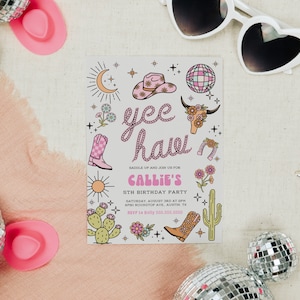 Editable Disco Cowgirl Birthday Invitation, Pink Rodeo Party Invite (Canva Template) image 10